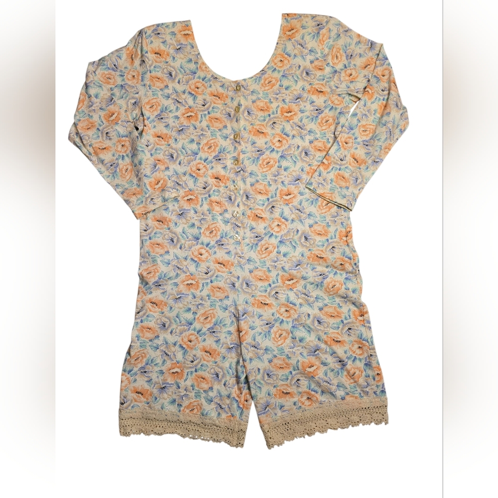 Vintage Y2K Wet Seal Floral Romper Crochet Trim Cotton Boho Coquette Size Medium